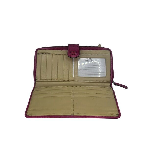 Coach Signature Zip-Around Bifold Wallet Pink Trim | Card Holder | Zip Wallet - Picture 2 of 8